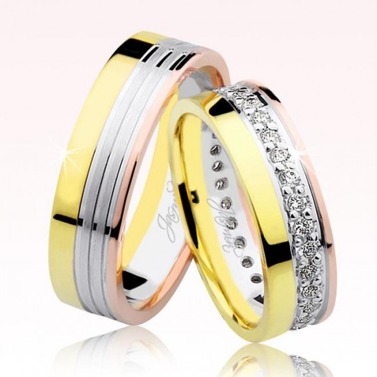 Üç Renk Taşlı Altın Alyans 0205-2 Üç Renk Taşlı Altın Alyans 0205-2