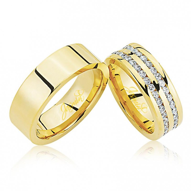 İki Şeritli Taşlı Altın Alyans 0805-3 İki Şeritli Taşlı Altın Alyans 0805-3