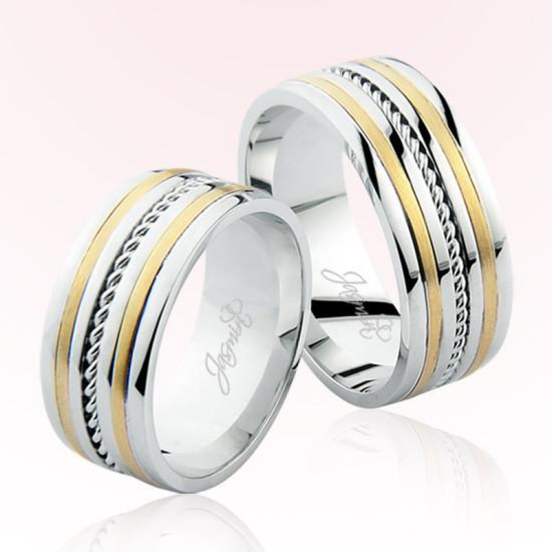 Sarı Beyaz Şeritli Altın Alyans 1304-2 Sarı Beyaz Şeritli Altın Alyans 1304-2