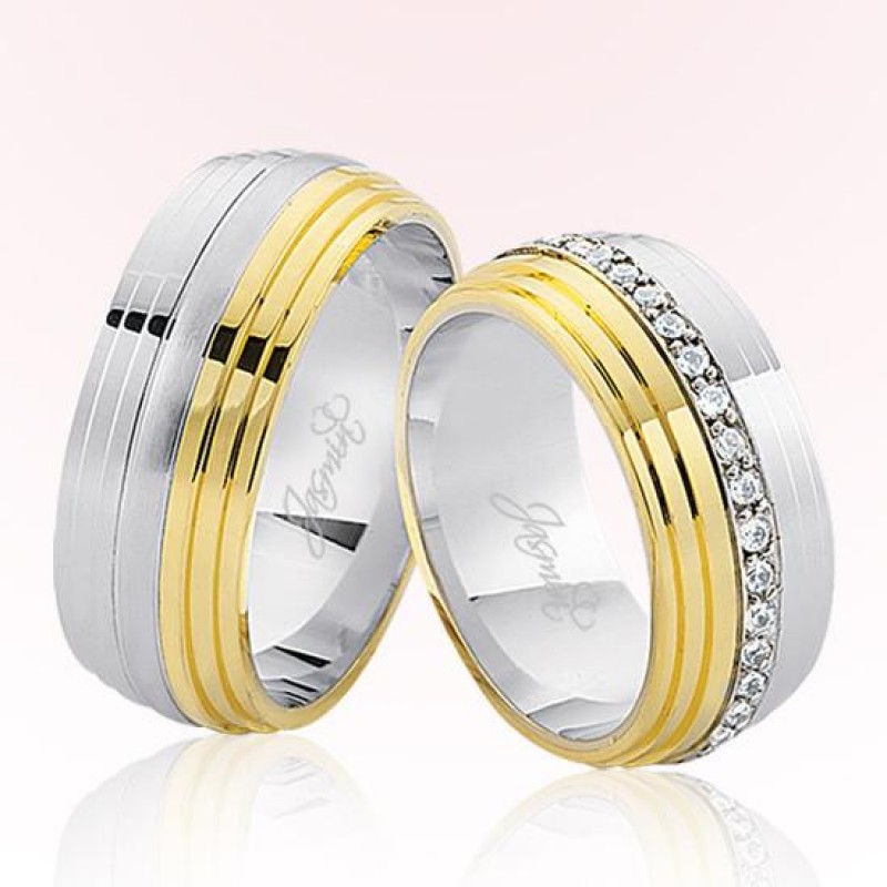 Ortası Taşlı Bombeli Altın Alyans 1305-2