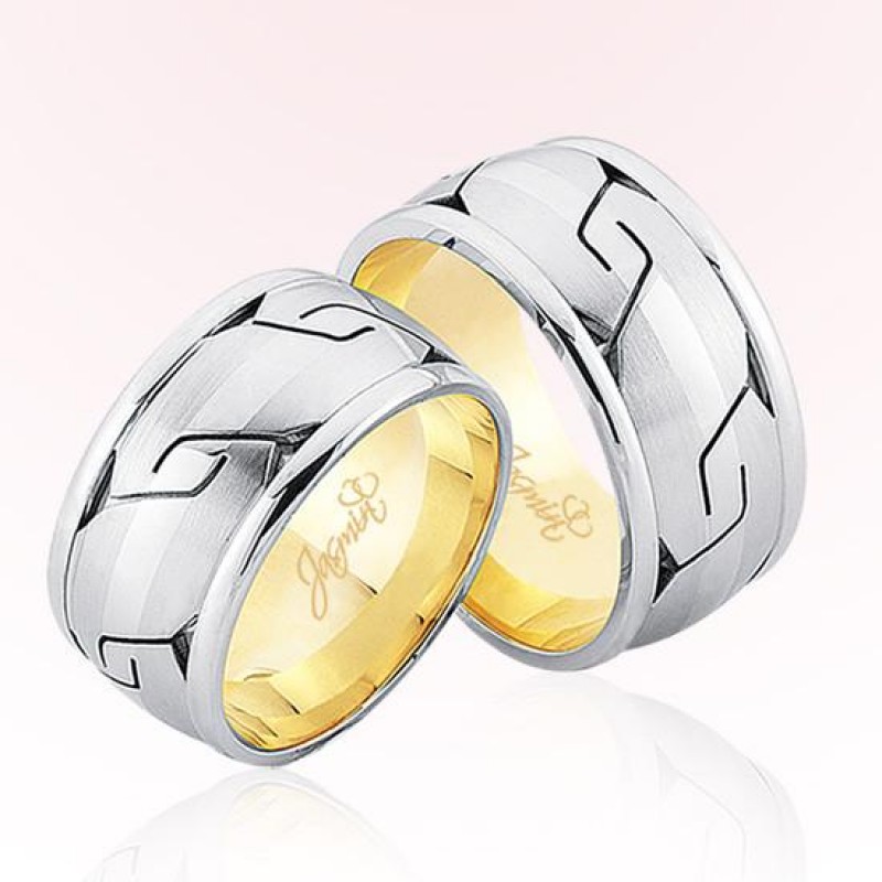 Desenli Düz Beyaz Altın Alyans 1405-2