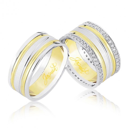 Çift Sıra Taşlı Beyaz Altın Alyans 2401-2