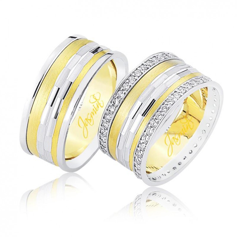 Çift Sıra Taşlı Sarı Beyaz Altın Alyans 2402-2 Çift Sıra Taşlı Sarı Beyaz Altın Alyans 2402-2