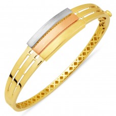 Üç Sıra Renkli 14 Ayar Altın Kaburga Kelepçe Bileklik KLP07