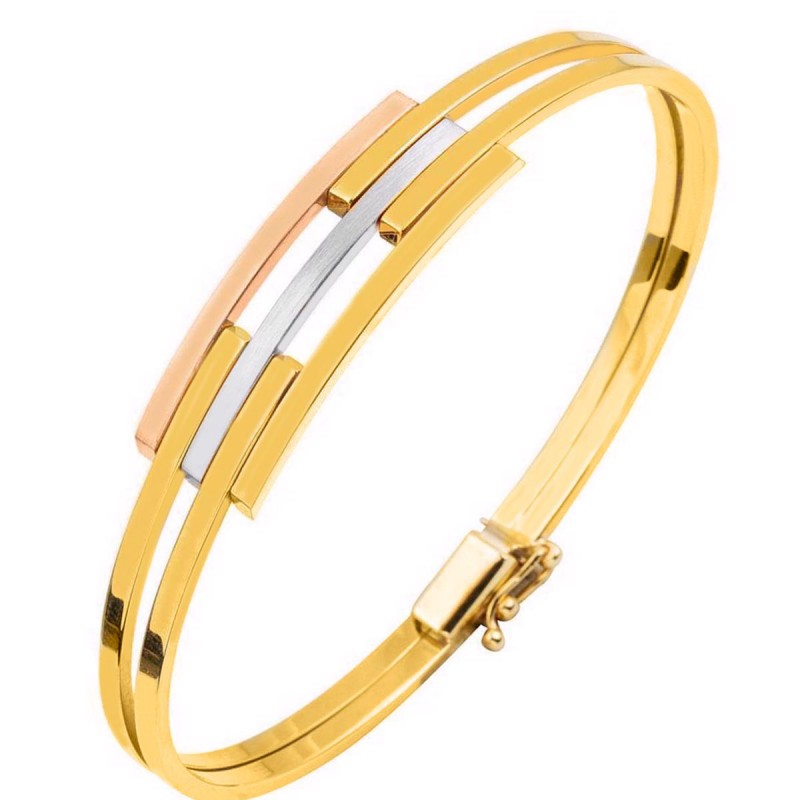 Üç Renk 14 Ayar Altın Kaburga Kelepçe Bileklik KLP15 Üç Renk 14 Ayar Altın Kaburga Kelepçe Bileklik KLP15