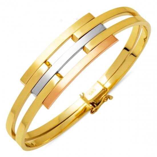 Üç Renkli 14 Ayar Kaburga Kelepçe Bileklik KLP28 Üç Renkli 14 Ayar Kaburga Kelepçe Bileklik KLP28