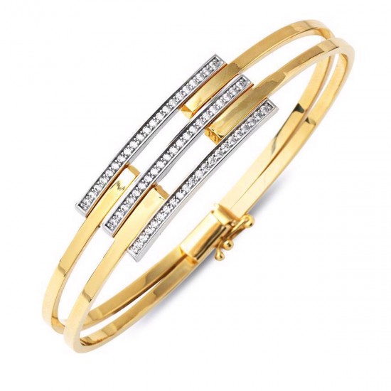 Üç Sıra Taşlı 14 Ayar Kaburga Kelepçe Bileklik KLP36