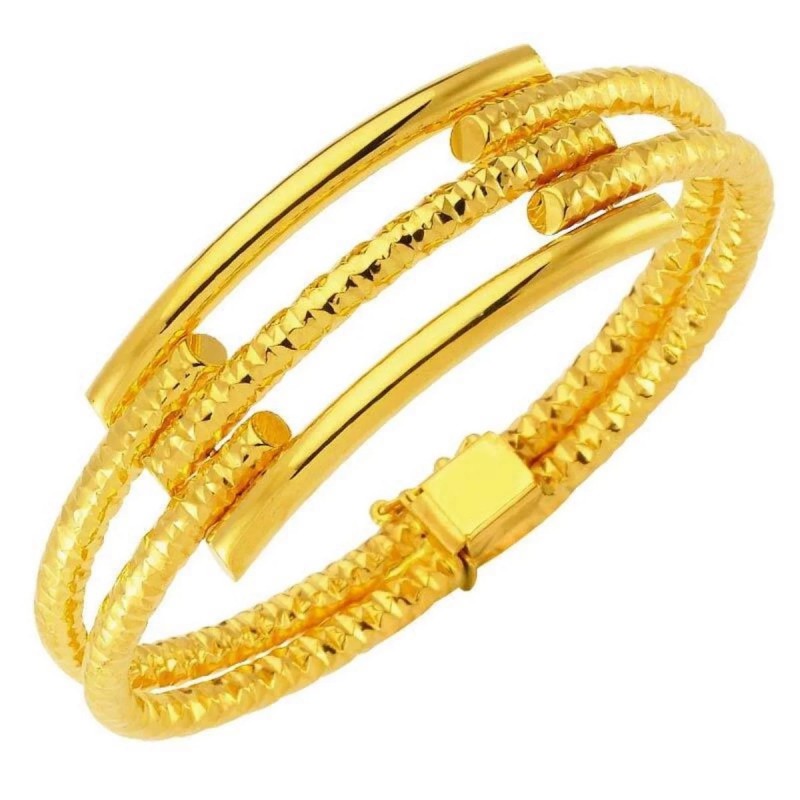 Üç Sıra İşlemeli 22 Ayar Kaburga Kelepçe Bilezik BLK6624