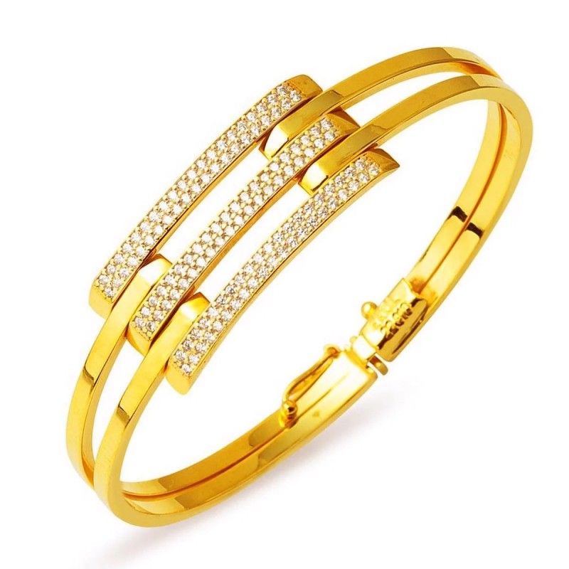 Üç Sıra Taşlı 22 Ayar Kaburga Kelepçe Bilezik BLK6628