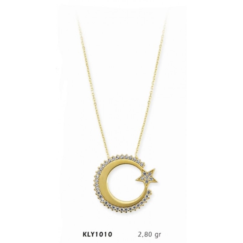 14 Ayar Altın Ay Yıldız Kolye KLY1010