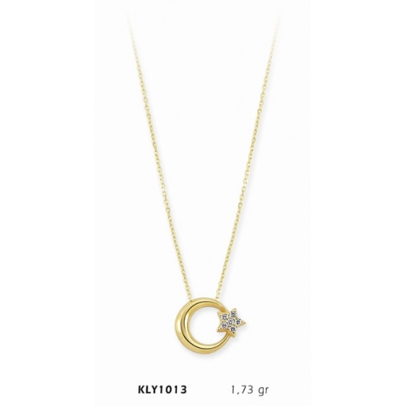 14 Ayar Altın Ay Yıldız Kolye KLY1013