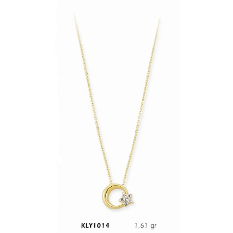 14 Ayar Altın Ay Yıldız Kolye KLY1014