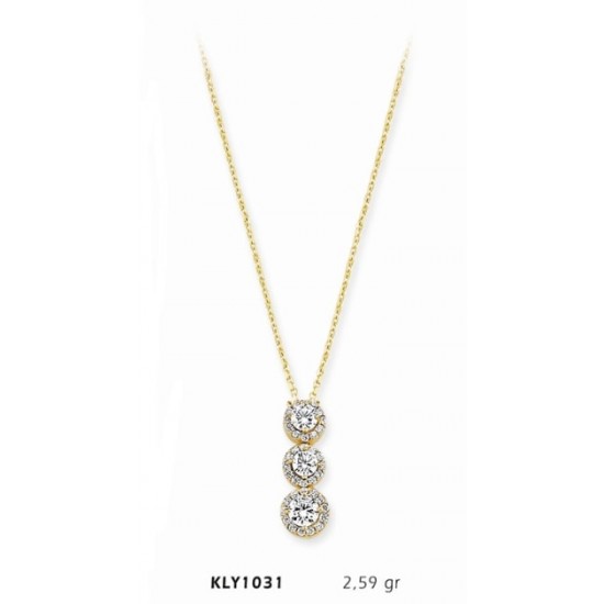 14 Ayar Altın Üç Taşlı Kolye KLY1031 14 Ayar Altın Üç Taşlı Kolye KLY1031