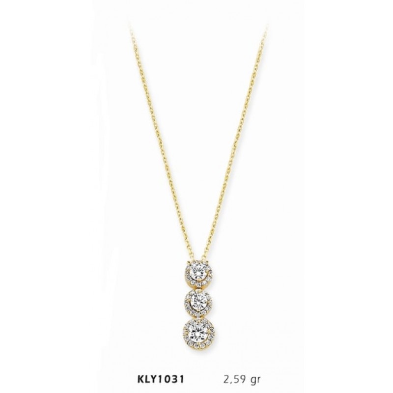 14 Ayar Altın Üç Taşlı Kolye KLY1031