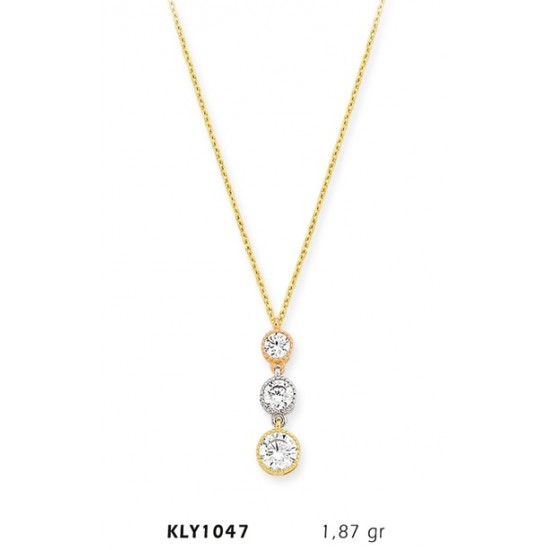 14 Ayar Altın Üçtaş Tria Kolye KLY1047