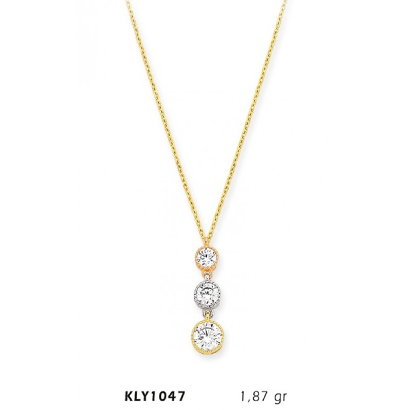 14 Ayar Altın Üçtaş Tria Kolye KLY1047