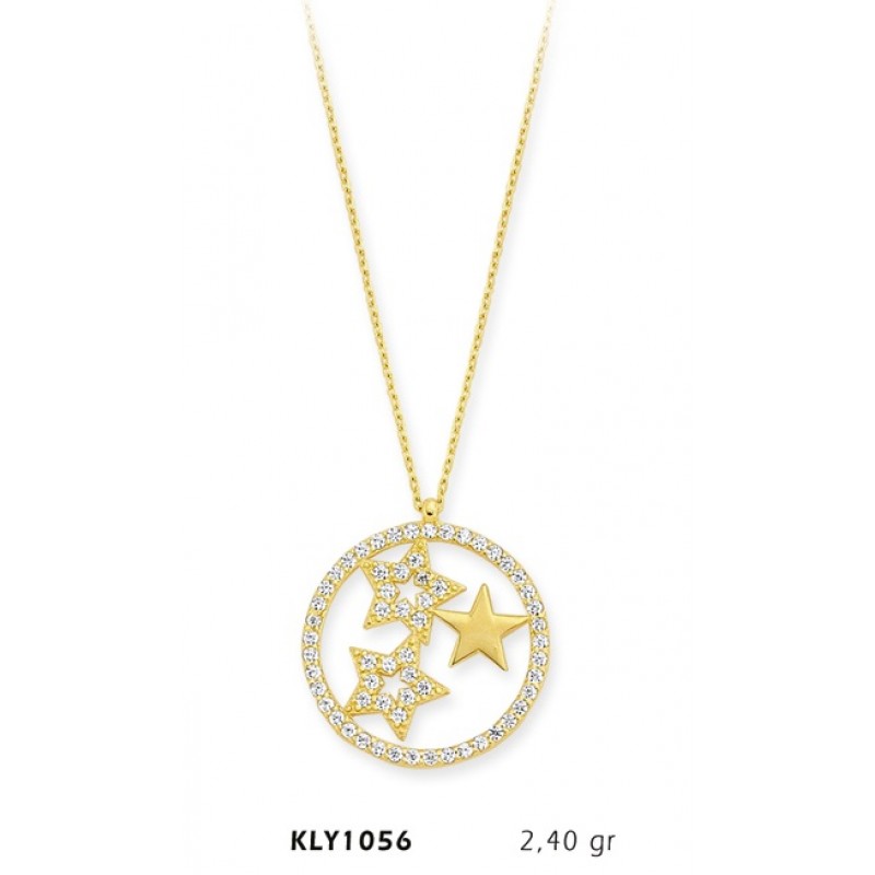 14 Ayar Altın 3 Yıldız Kolye KLY1056