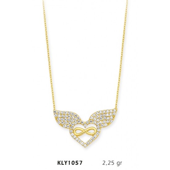 14 Ayar Altın Melek Kanadı Kalp Kolye KLY1057