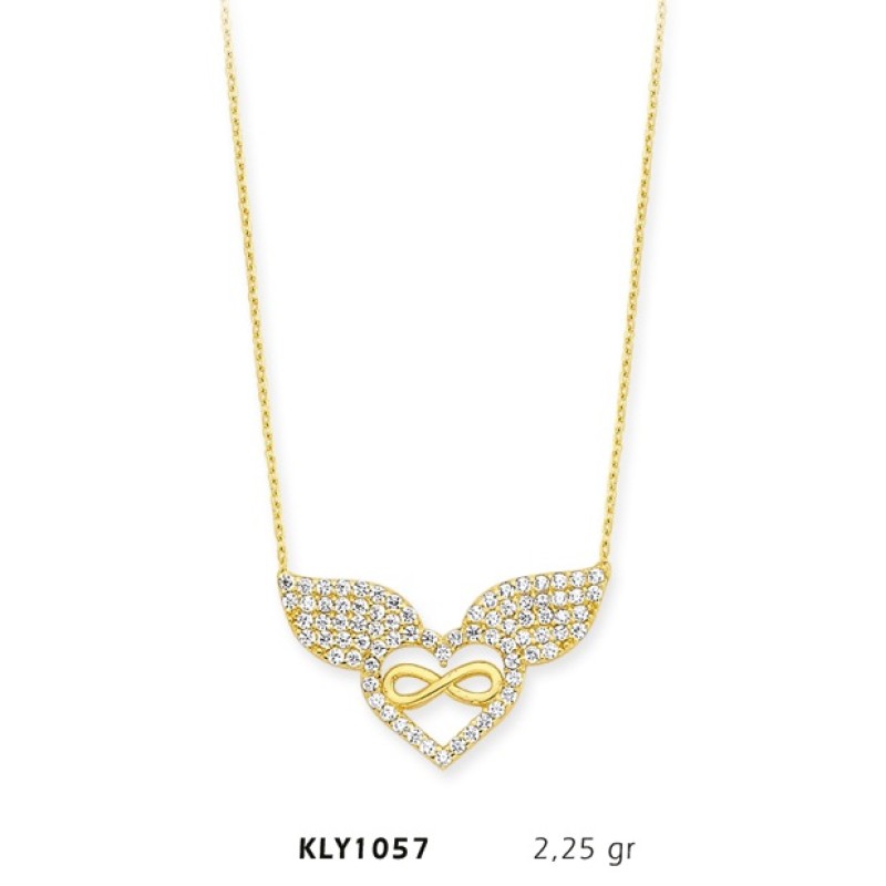 14 Ayar Altın Melek Kanadı Kalp Kolye KLY1057 14 Ayar Altın Melek Kanadı Kalp Kolye KLY1057