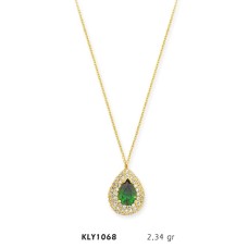 14 Ayar Altın Yeşil Taşlı Anturaj Kolye KLY1068