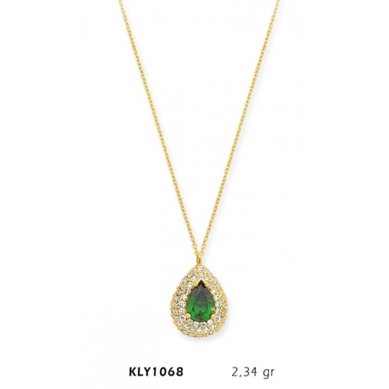 14 Ayar Altın Yeşil Taşlı Anturaj Kolye KLY1068
