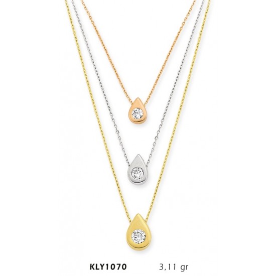 14 Ayar Altın Üçlü Tektaş Kolye KLY1070 14 Ayar Altın Üçlü Tektaş Kolye KLY1070