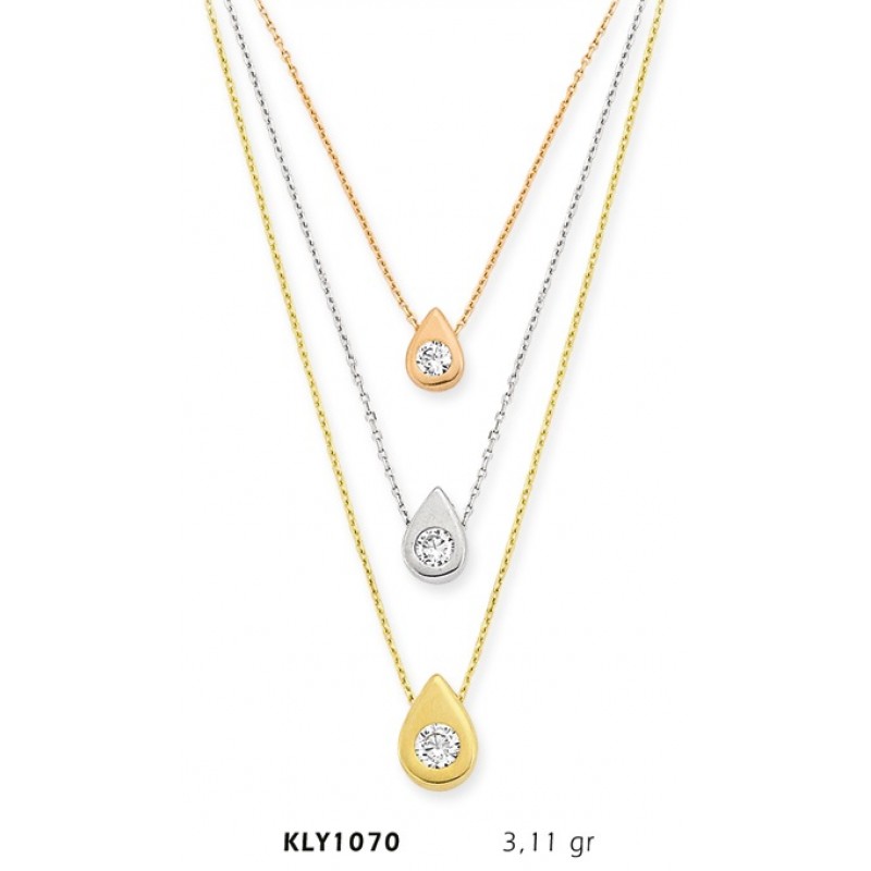 14 Ayar Altın Üçlü Tektaş Kolye KLY1070 14 Ayar Altın Üçlü Tektaş Kolye KLY1070