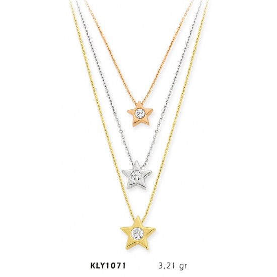 14 Ayar Altın Üçlü Yıldız Tektaş Kolye KLY1071