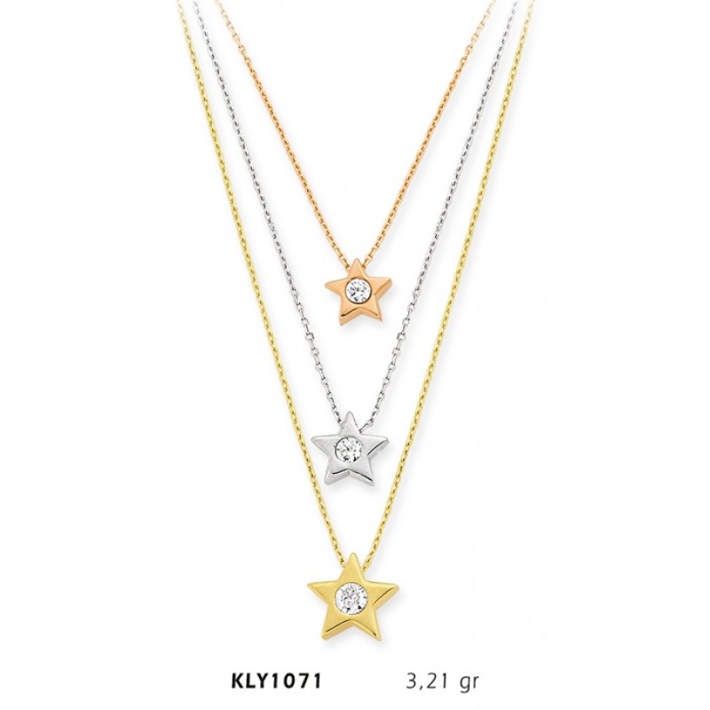 14 Ayar Altın Üçlü Yıldız Tektaş Kolye KLY1071 14 Ayar Altın Üçlü Yıldız Tektaş Kolye KLY1071