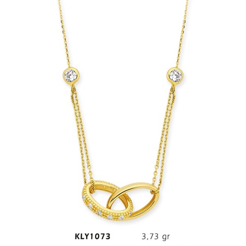 14 Ayar Altın Çift Alyans Yüzük Kolye KLY1073