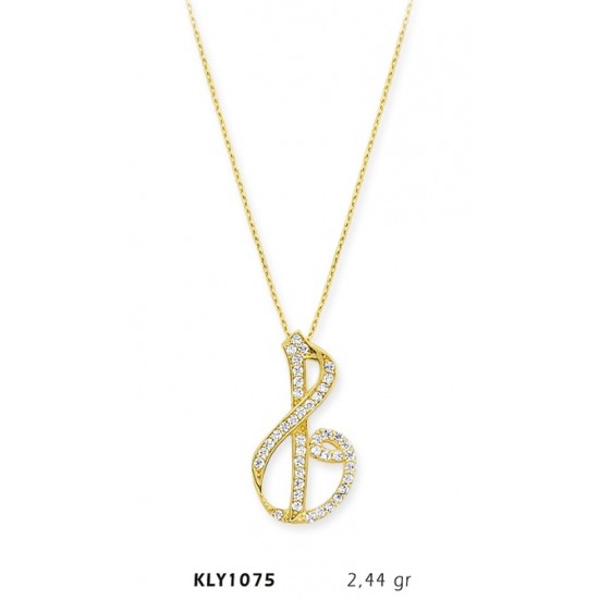 14 Ayar Altın Vav Elif Kolye KLY1075