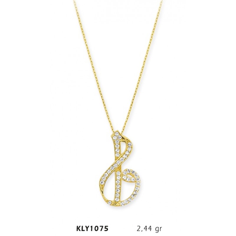 14 Ayar Altın Vav Elif Kolye KLY1075 14 Ayar Altın Vav Elif Kolye KLY1075