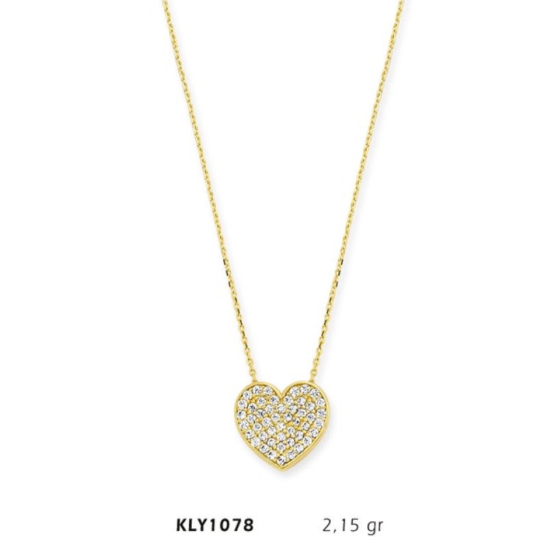 14 Ayar Altın Taşlı Kalp Kolye KLY1078 14 Ayar Altın Taşlı Kalp Kolye KLY1078