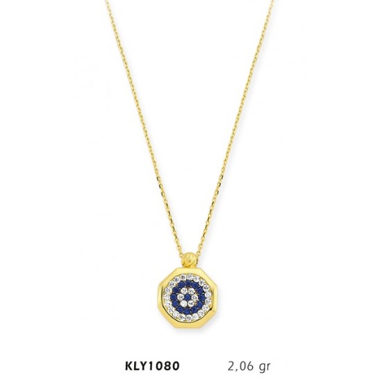 14 Ayar Altın Nazar Boncuğu Kolye KLY1080