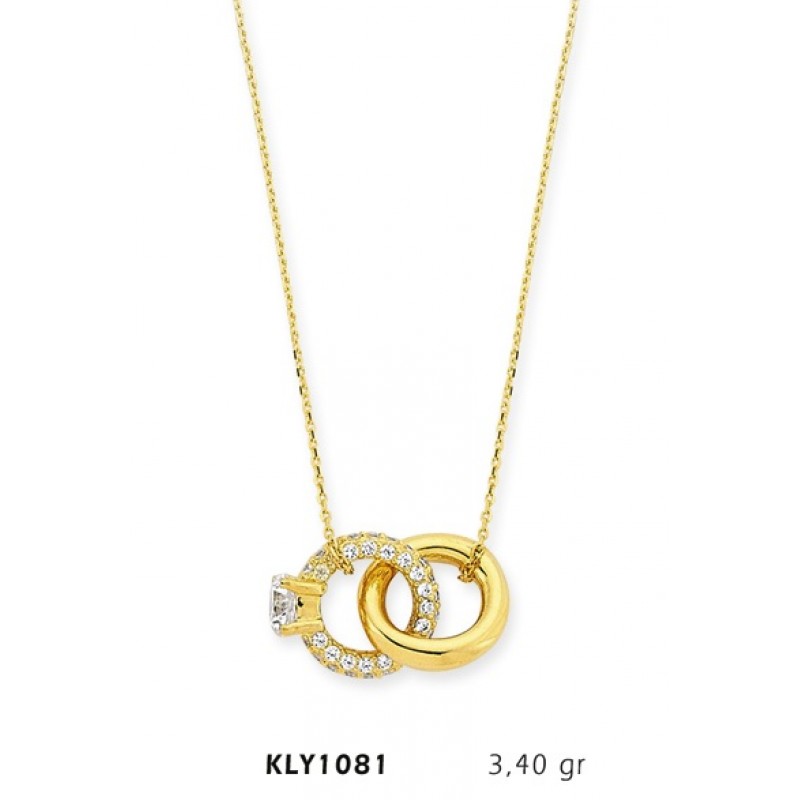 14 Ayar Altın Çift Yüzük Kolye KLY1081