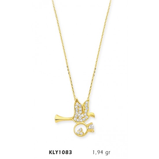 14 Ayar Altın Tektaş Taşıyan Kuş Kolye KLY1083