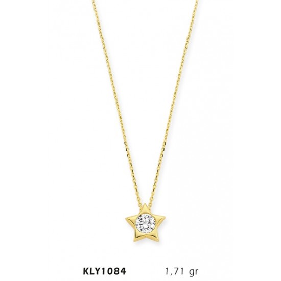 14 Ayar Altın Tektaş Yıldız Kolye KLY1084