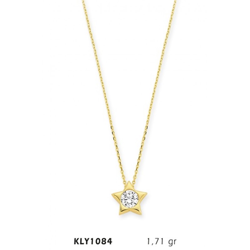 14 Ayar Altın Tektaş Yıldız Kolye KLY1084 14 Ayar Altın Tektaş Yıldız Kolye KLY1084