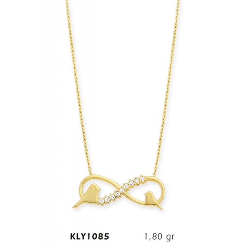 14 Ayar Altın Çift Kuş Sonsuzluk Kolye KLY1085