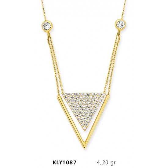14 Ayar Altın İç İçe Üçgen Kolye KLY1087