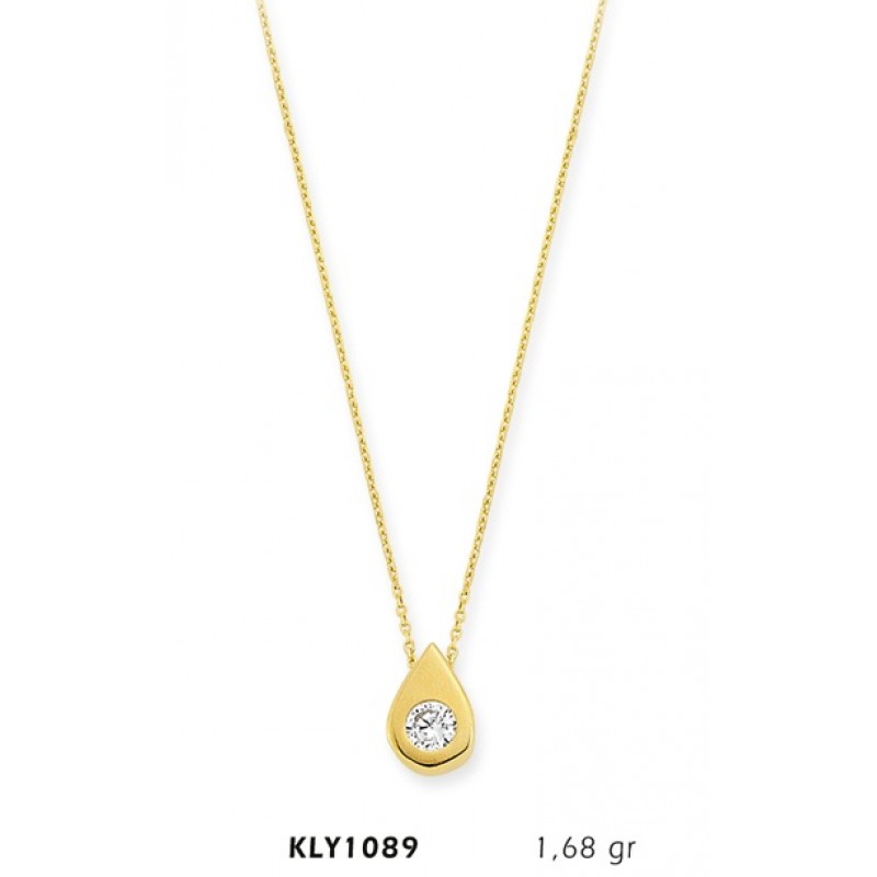 14 Ayar Altın Tektaş Damla Kolye KLY1089
