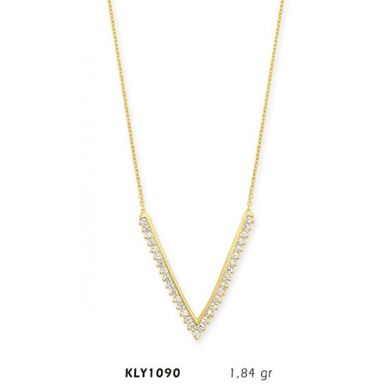 14 Ayar Altın V Kolye KLY1090