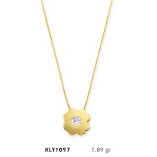 14 Ayar Altın Tektaş Çiçek Kolye KLY1097
