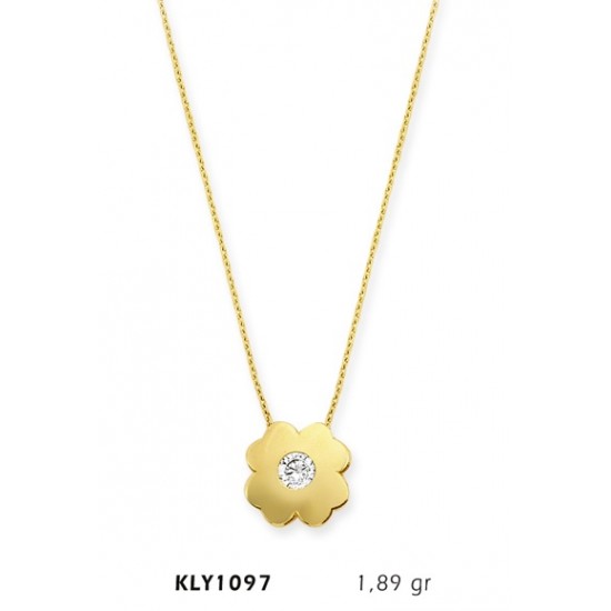 14 Ayar Altın Tektaş Çiçek Kolye KLY1097