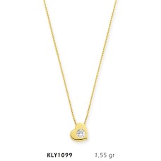 14 Ayar Altın Tektaş Kalp Kolye KLY1099