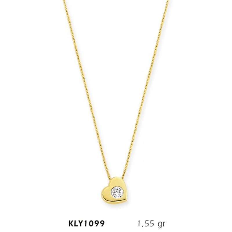 14 Ayar Altın Tektaş Kalp Kolye KLY1099