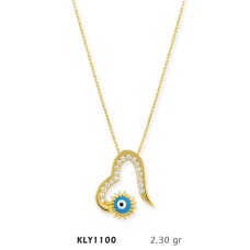 14 Ayar Altın Nazar Boncuğu Kalp Kolye KLY1100