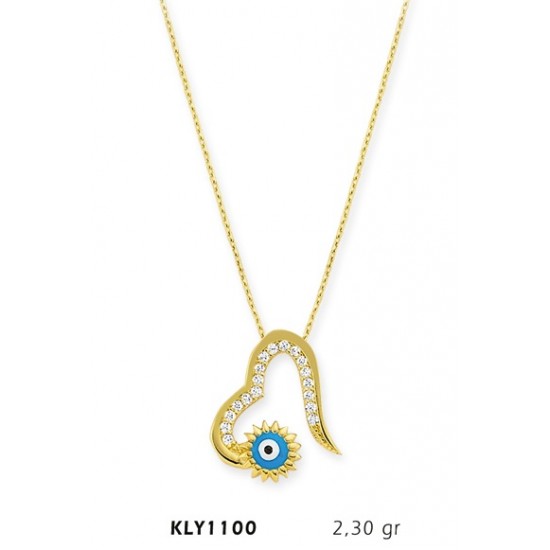 14 Ayar Altın Nazar Boncuğu Kalp Kolye KLY1100 14 Ayar Altın Nazar Boncuğu Kalp Kolye KLY1100