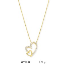 14 Ayar Altın Çift Kalp Kolye KLY1102