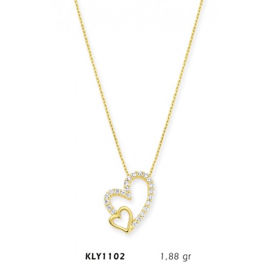 14 Ayar Altın Çift Kalp Kolye KLY1102